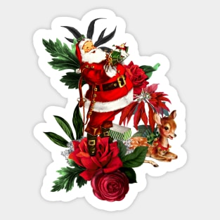 Funny Santa Claus with cute fawn Sticker